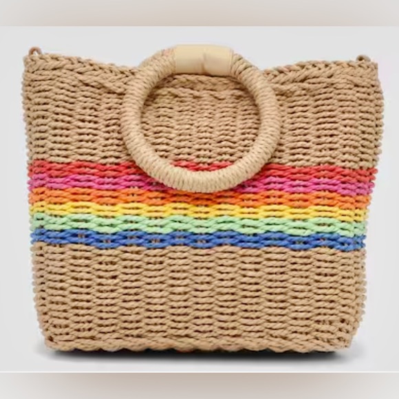 Crown Vintage Striped/rainbow/PRIDE Straw Bag - Picture 1 of 6
